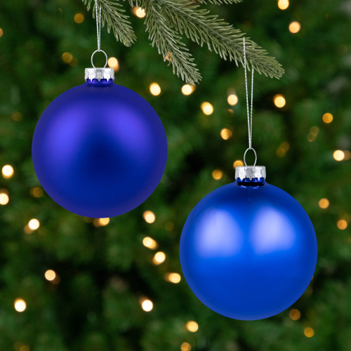 2-Finish Glass Ball Christmas Ornaments - 2.5" (60mm) - Royal Blue - 9ct