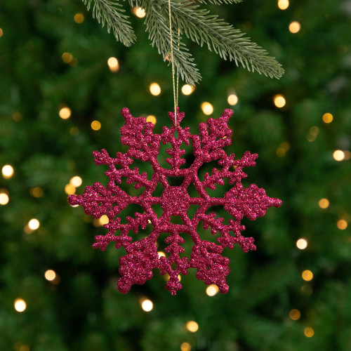Glitter Snowflake Christmas Ornaments - 4" - Mulberry Pink -  24ct