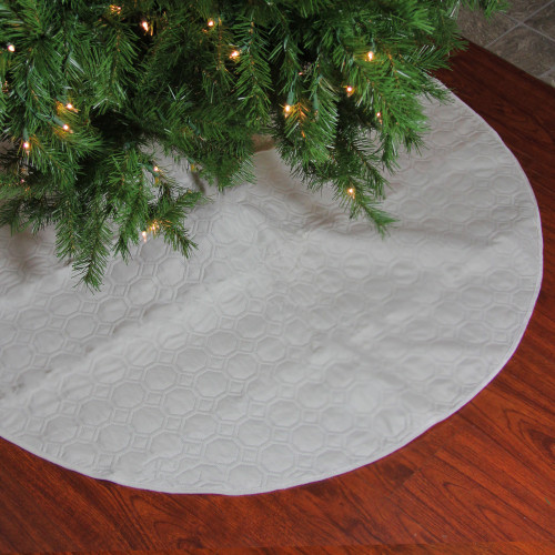 Quilted Hexagon Pattern Christmas Tree skirt - 48" - White