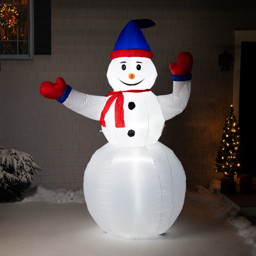 LED Lighted Inflatable Waving Snowman Outdoor Christmas Decoration - 8'