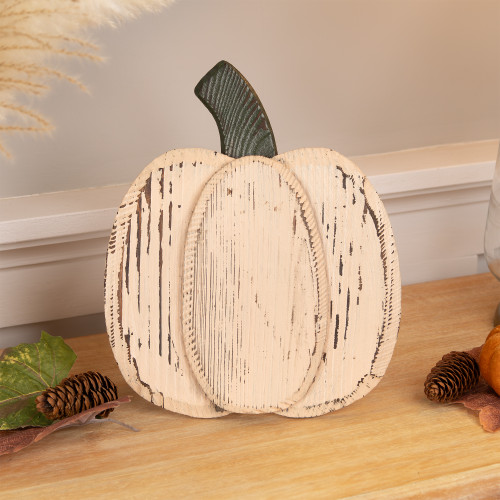 Small Wooden Fall Harvest Pumpkin with Stem - 10.5"