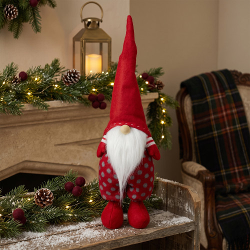 Standing Santa Polka Dot Gnome Christmas Figurine - 16" - Red and Gray