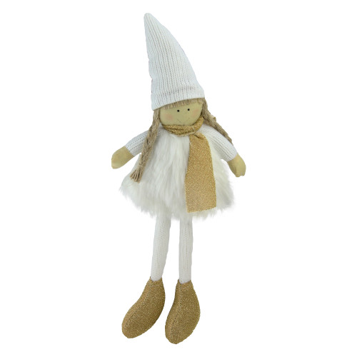 Faux Fur and Sweater Body Girl Christmas Figure - 13" - Gold and White
