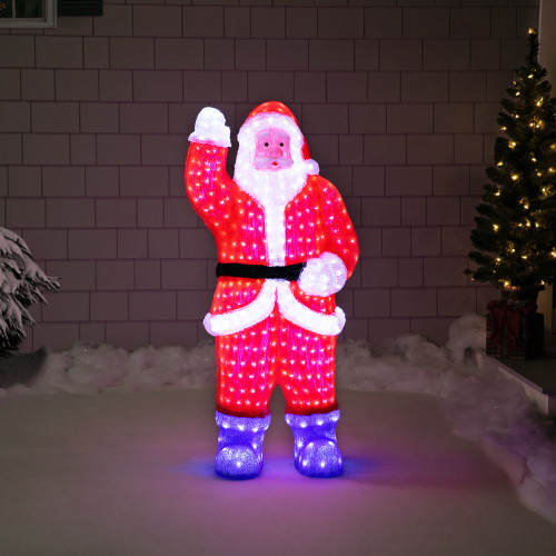 LED Lighted Santa Claus Acrylic Commercial Grade Outdoor Christmas Decoration - 3.75' - Red and Blue