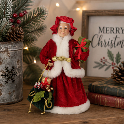12" Mrs Claus with Present and Gift Bag Christmas Figure