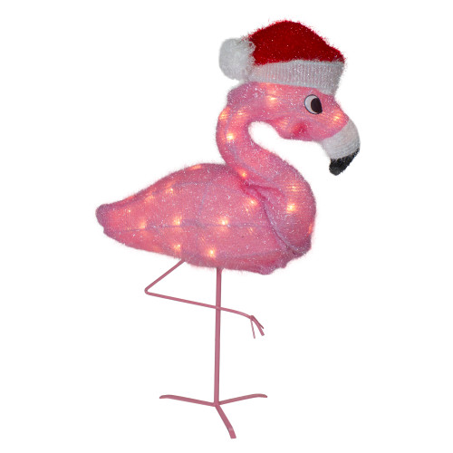 24" Pink Flamingo in Santa Hat Outdoor Christmas Decoration