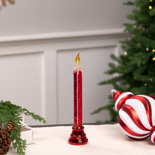 Glittered LED Flameless Christmas Candle - 9.25" - Red