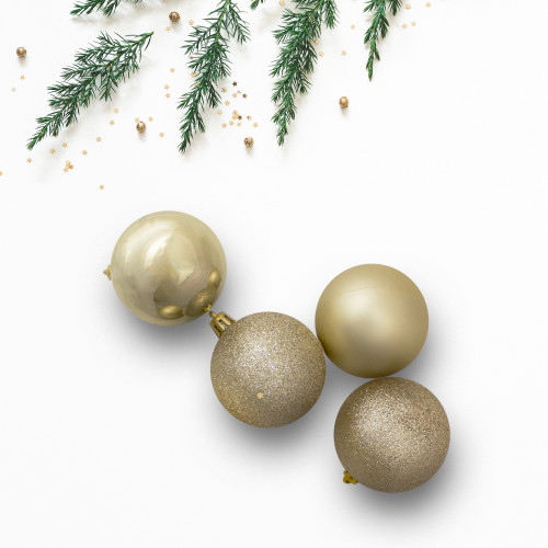 16ct Champagne Gold Shatterproof 4-Finish Christmas Ball Ornaments 3" (75mm)