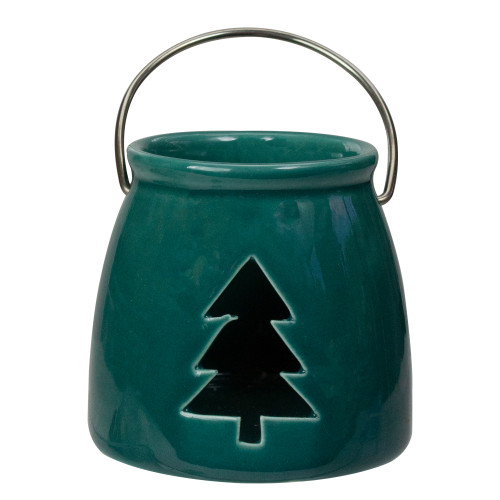 3" Dark Green Christmas Votive Candle Holder with Tree Cut Out