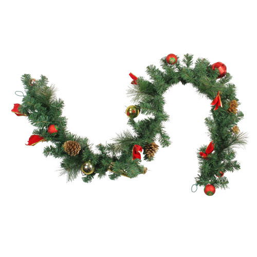 6' x 10" Red and Gold Ball Ornaments with Bows Artificial Christmas Garland - Unlit