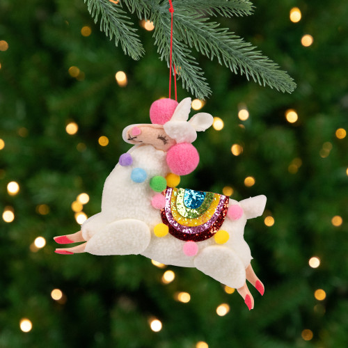 Plush Llama with Rainbow Saddle Christmas Ornament - 7.5"