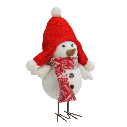 9" White Winter Bird Wearing Red Hat and Scarf Table Top Christmas Decoration