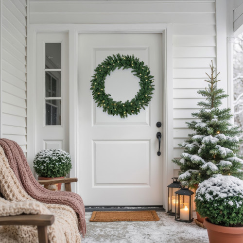 Pre-Lit Buffalo Fir Artificial Christmas Wreath - 36-Inch, Warm White LED Lights