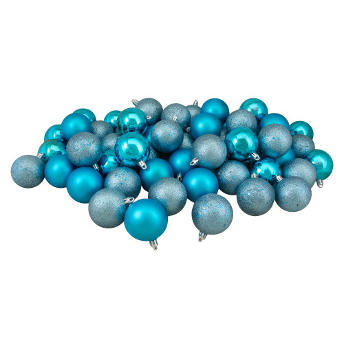 Shatterproof 4-Finish Christmas Ball Ornaments 2.5" (60mm) - Turquoise Blue - 60ct
