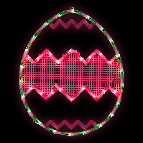 Lighted Chevron Stripe Easter Egg Window Decoration - 17" - Green and Pink