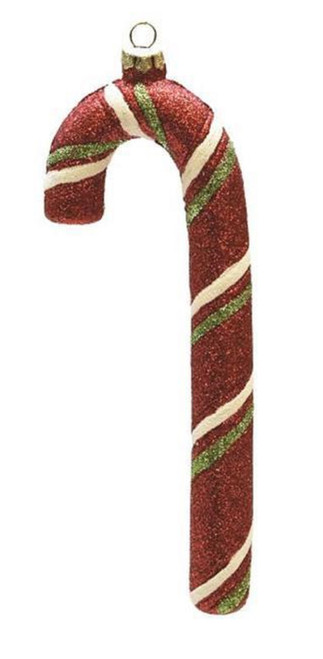 7" Red and White Shatterproof Glittered Candy Cane Christmas Ornament