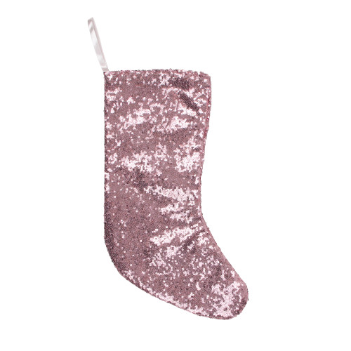 17.5" Pink and White Shiny Sequins Hanging Christmas Stocking