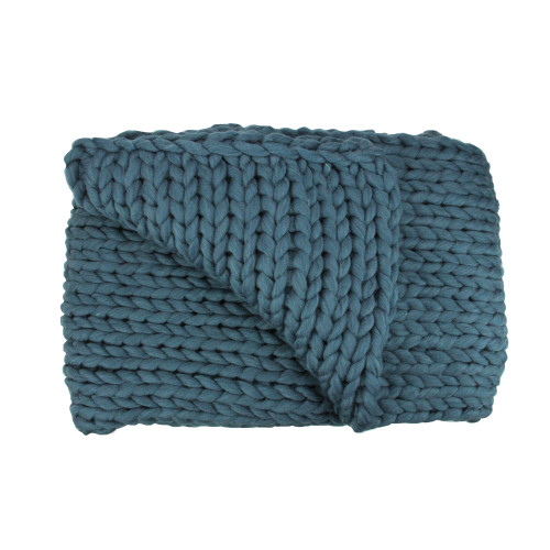 Teal Blue Cable Knit Plush Throw Blanket 50" x 60"