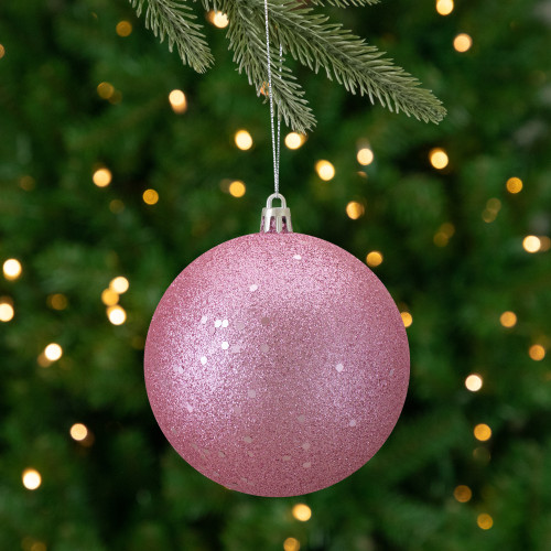 Holographic Glitter Bubblegum Pink Shatterproof Christmas Ball Ornament 4" (100mm)