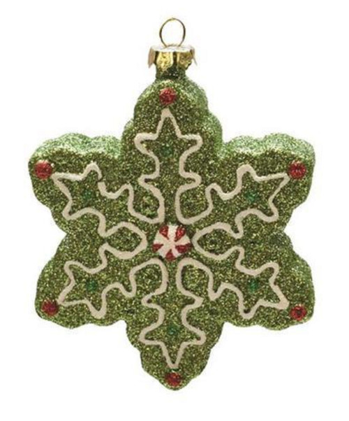 4" Green and White Glitter Shatterproof Christmas Snowflake Ornament