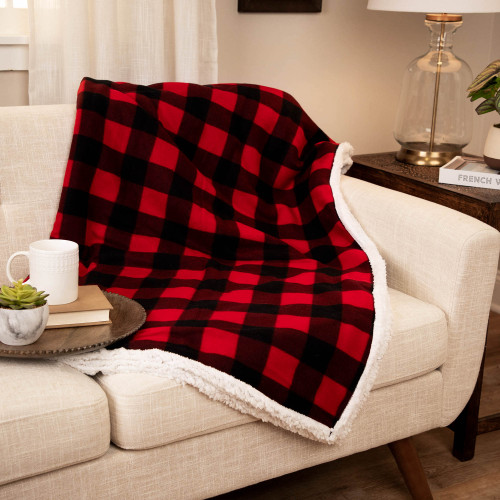 Buffalo Plaid with Fleece Christmas Throw Blanket - 52" x 60" - Black and Red