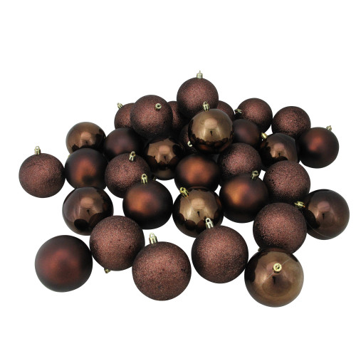 Shatterproof 4-Finish Christmas Ball Ornaments 3.25" (80mm) - Brown - 32ct