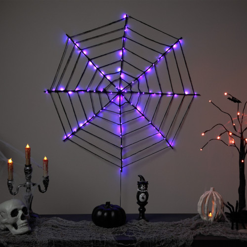 LED Lighted Spider Web Halloween Decoration - 31.5" - Black - Purple Lights