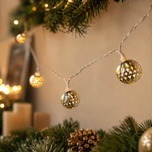 LED Silver Metal Ball Christmas Light Set - 5.5' - Clear Wire - 10ct