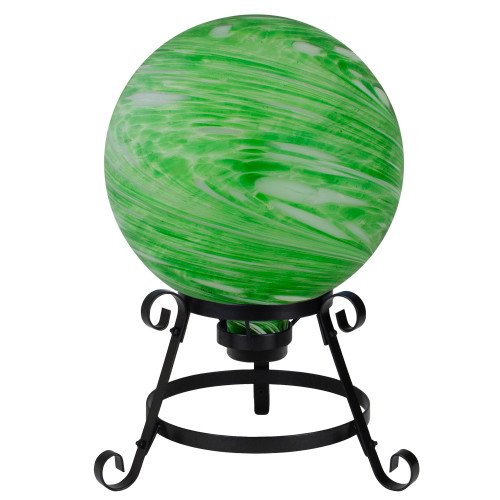 10" Green and White Swirls Outdoor Garden Gazing Ball