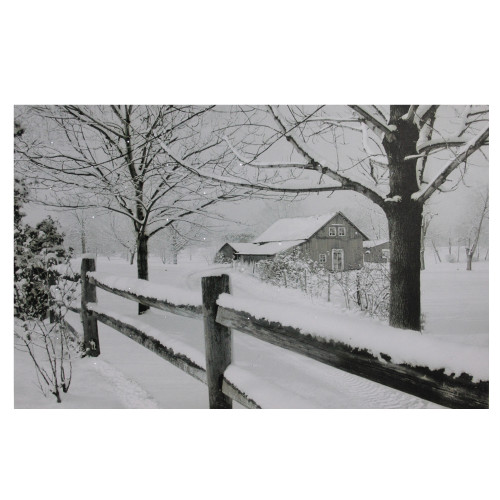 Fiber Optic Lighted Snowfall Country Rustic Farmhouse Christmas Canvas Wall Art 11.75" x 15.75"