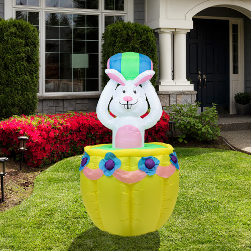 Lighted and Animated Inflatable Easter Bunny Basket Outdoor Decoration - 5.5' -