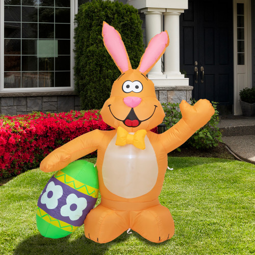 Inflatable LED Lighted Easter Bunny with Egg Outdoor Decoration - 4'