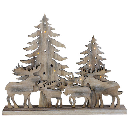 13.5" LED Lighted Moose Family Christmas Tabletop Decoration