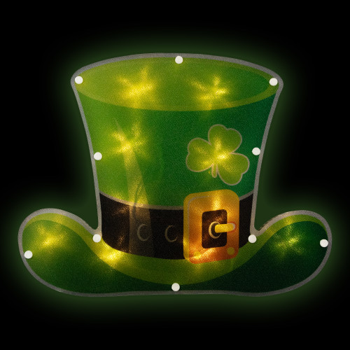 12.5" LED Lighted Irish St. Patrick's Day Leprechaun Hat Window Silhouette with Timer