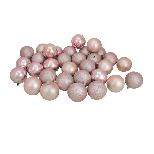32ct Pink Shatterproof 4-Finish Christmas Ball Ornaments 3.25" (80mm)
