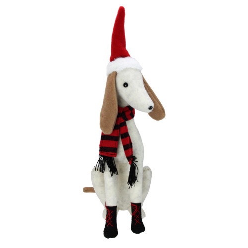 21.5" White and Gray Sitting Greyhound Dog in Santa Hat Christmas Decoration