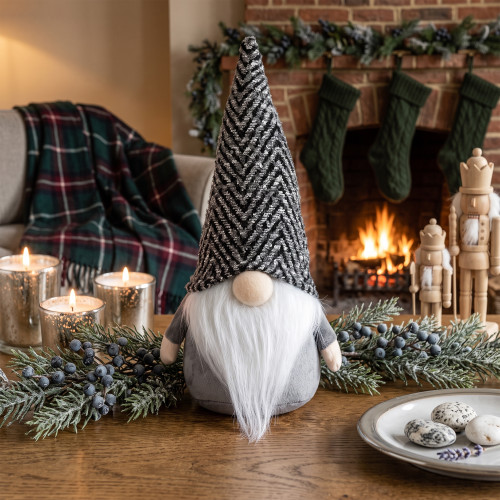 Standing Gnome with Chevron Hat Christmas Figure - 12" - Gray and White