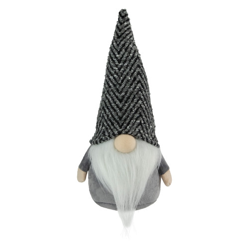 Standing Gnome with Chevron Hat Christmas Figure - 12" - Gray and White