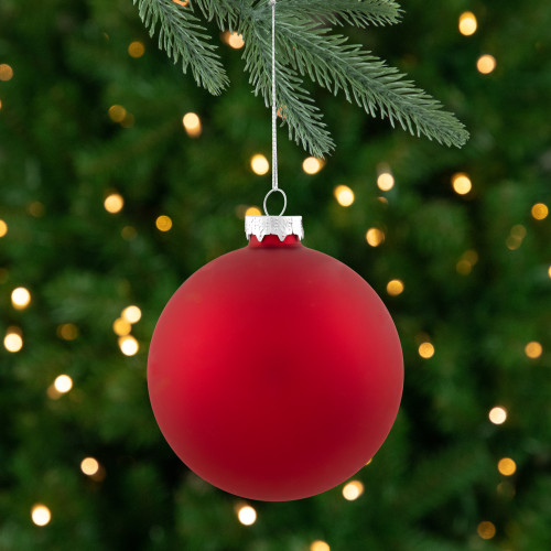 2-Finish Christmas Glass Ball Ornaments - 4" (100mm) - Red - 4ct
