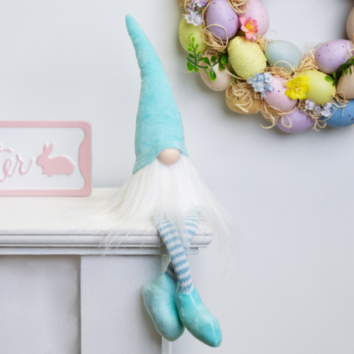 16" Aqua and White Sitting Spring Gnome Figure