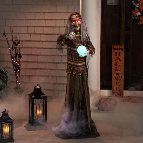 Lighted Fortune Telling Witch with Magic Ball Halloween Figure - 5.5'