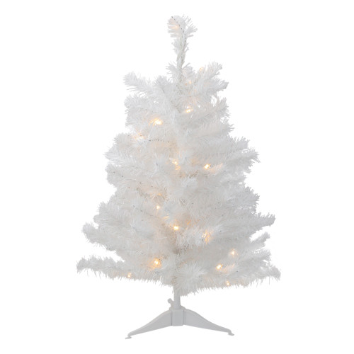 Pre-Lit Medium Snow White Artificial Christmas Tree -2' - Clear LED Lights