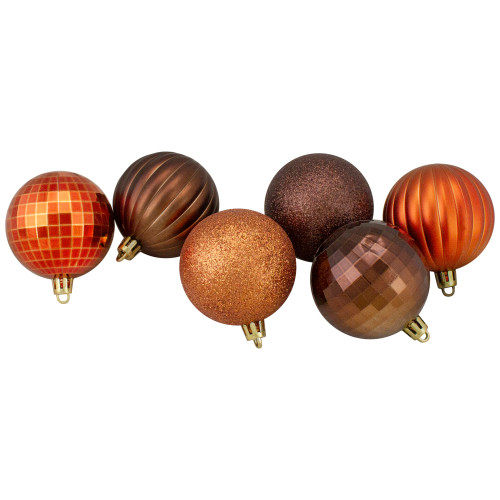 Shatterproof 3-Finish Christmas Ball Ornaments - 2.5" (60mm) - Brown and Orange - 100ct