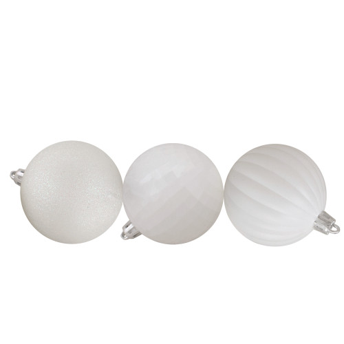 Shatterproof 3-Finish Christmas Ball Ornaments - 2.5" (60mm) - White - 100ct