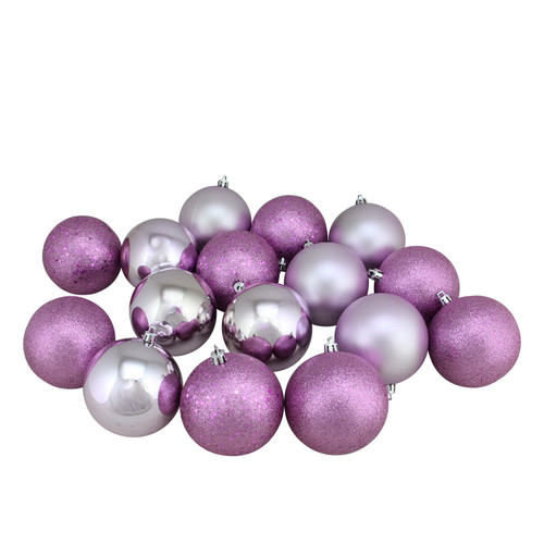 Shatterproof 4-Finish Christmas Ball Ornaments - 3" (75mm) - Lilac Purple - 16ct