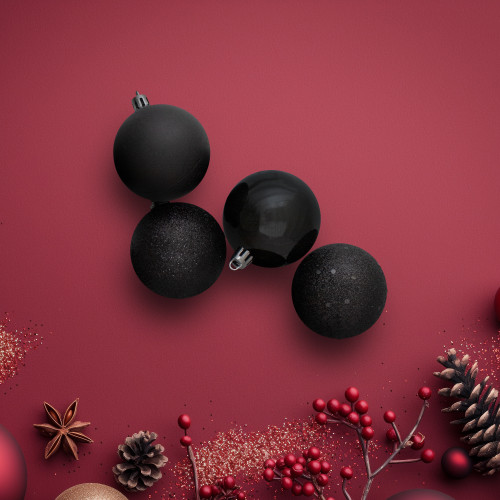 Shatterproof 4-Finish Christmas Ball Ornaments 2.5" (60mm) - Black - 60ct