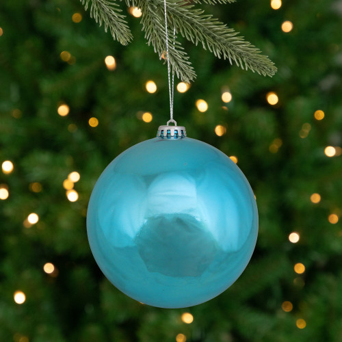 6" Turquoise Blue Shatterproof Shiny Christmas Ball Ornament