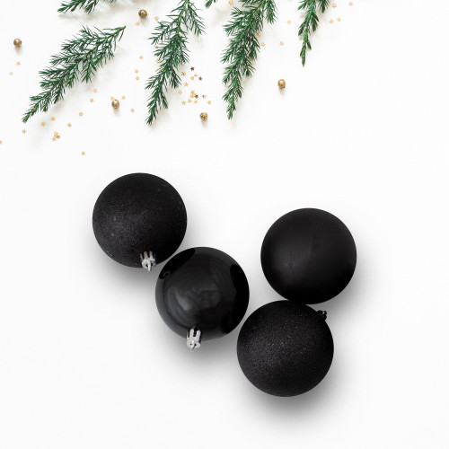Shatterproof 4-Finish Christmas Ball Ornaments - 3" (75mm) - Jet Black - 16ct