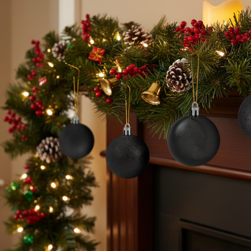 Shatterproof 4-Finish Christmas Ball Ornaments - 2.5" (60mm) - Jet Black - 24ct