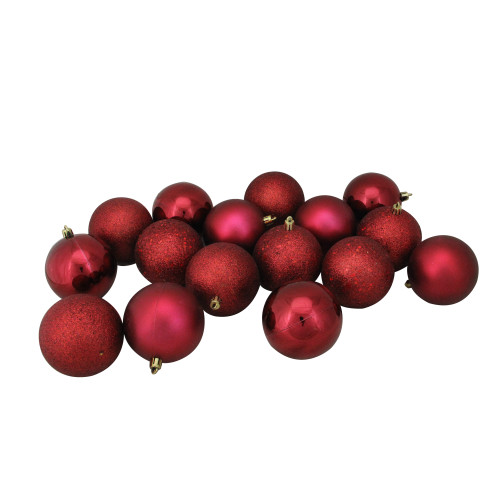 Shatterproof 4-Finish Christmas Ball Ornaments - 3" (75mm) - Burgundy - 16ct